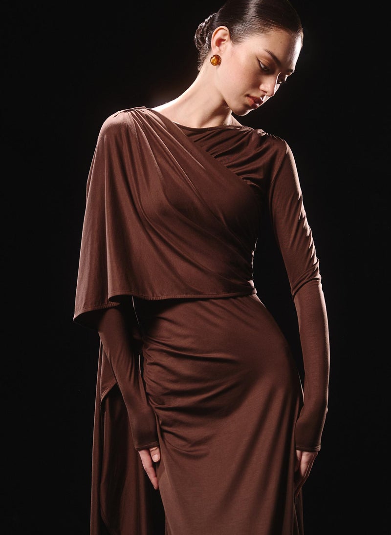 Lichi Jersey maxi dress with one-shoulder cape - Image 4